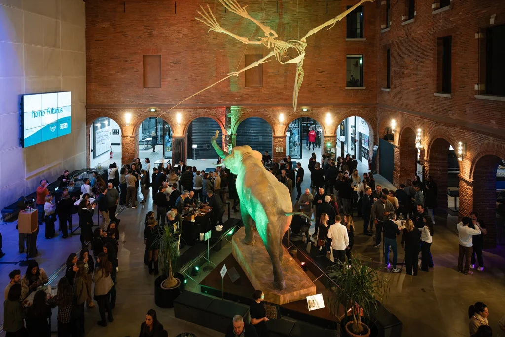 Vue d'ensemble de la soirée d'entreprise Hygie31 au Muséum d'Histoire Naturelle de Toulouse avec lumières et animations – photographe événementiel